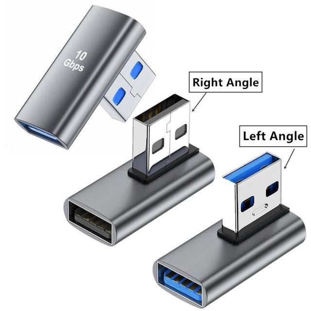 USB 3.1 10Gbps Male to Female Adapter Connector 90 Degree Angle Extension Extender for PC Laptop & Power Bank AC Output