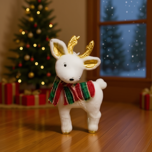 Homeera Reindeer Christmas Decoration 17x4x28cm Artificial Fur With Scarf Holiday Ornament - Product Image 2