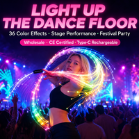 Fouet à fibres optiques LED en gros, 36 effets lumineux, rechargeable Type-C, accessoire de scène pour danse et rave, CE RoHS