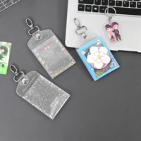 Porte-cartes transparent personnalisé coréen mignon avec paillettes, OEM ODM, pour cartes photo, d'identité, de campus, de métro, avec porte-clés