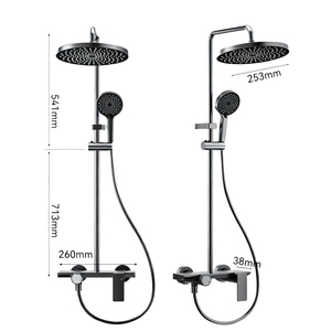 Ensemble <span class=keywords><strong>de</strong></span> douche en aluminium gris acier réglable en hauteur tête <span class=keywords><strong>de</strong></span> jet ronde en silicone avec bouton inverseur et cascade - Product Image 5