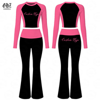 Ensemble deux pièces pour femme avec logo personnalisé, style Y2K, comprenant un t-shirt ajusté et un pantalon évasé, idéal pour les grandes tailles, avec bandeau, vêtements de détente