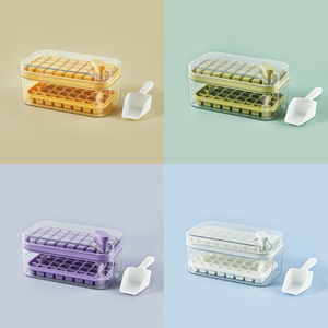 Summer DIY <strong>Ice</strong> <strong>Cube</strong> Tray Mold 2 Pack Freezer Custom 64 Grids Plastic <strong>Ice</strong> <strong>Cube</strong> Trays With Lid and Bin with Container - Product Image 2