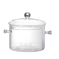 Marmites à soupe classiques en verre borosilicate épais à double anse avec couvercles, compatibles micro-ondes, résistantes à la chaleur, lavables au lave-vaisselle