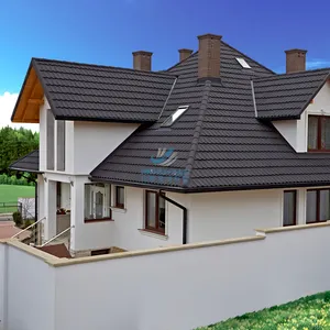 Novos materiais de construção para casa telhado cor pedra revestido telhas metálicas