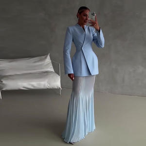 Ensemble décontracté 2 pièces TP5 pour femme : <span class=keywords><strong>Blazer</strong></span> court et jupe midi, tenue de bureau élégante et sexy, motif uni, tissé en tissu peigné - Product Image 4