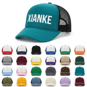 Casquette de baseball trucker snapback 5 panneaux en mousse bleue et rose fluo brodée de haute qualité pour homme, modèle 2026 XNKY OEM, avec logo personnalisé - Product Image 1