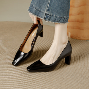 Elegant Women's <b>Pointed</b> <b>Toe</b> Pumps Genuine Leather Slip-On Ankle Strap Heels Black Summer Autumn Comfort Rhinestone High Heeled - Product Image 2