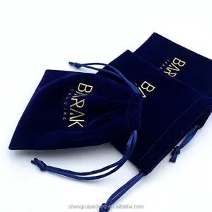 Bolsa de embalaje de colección de joyas de terciopelo azul personalizada Bolsa de embalaje de joyas con logotipo personalizado Bolsa de terciopelo