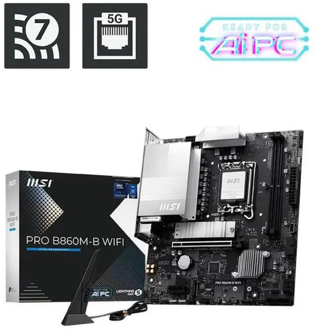 MSI PRO B860M-B WIFI LGA 1851 Intel B860 SATA 6Gb/s DDR5 PCI-E X16 Slot M.2 USB-C Wi-Fi 7 128GB Desktop Micro ATX Motherboard