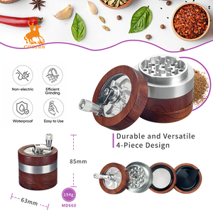 เครื่องบดสมุนไพรแบบมือหมุน 4 ชั้น ทำจากไม้และอะลูมิเนียมอัลลอยด์ พร้อมฟันบดแบบกลม - Product Image 2