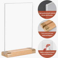 Support de menu en acrylique double face en forme de T avec base en bois pour affichage de table A4 – Idéal pour restaurants, hôtels, mariages (vente en gros)