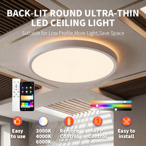 Modern Ultra-thin Round LED <b>Ceiling</b> <b>Light</b> Backlit Design 3CCT Dimmable with 2.4G <b>Remote</b> <b>Control</b> Flush Mount Lamp for Living Room - Product Image 2