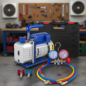 Pompe à vide Vevor 1/4Hp monophasée 3Cfm, pièces de système HVAC pour R134a, R12, R22, R410a avec jeu de manomètres. - Product Image 2