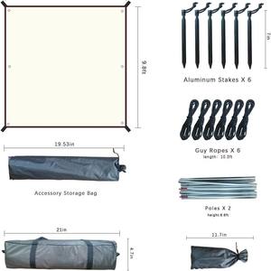 Bâche de camping WOQI 300x300 cm carrée en polyester imperméable avec poteaux et piquets en aluminium pour usage extérieur - Product Image 3