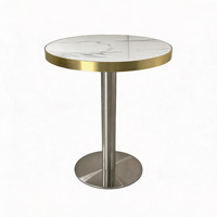 Table ronde en marbre avec bordure en aluminium, design luxueux en métal pour restaurant, hôtel, mobilier d'hôtel