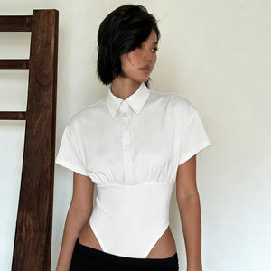 Mono de Mujer con Cuello Polo, Color Sólido, Cintura Ajustada, Estilo Casual y Elegante para Oficina, con Cinturón - Product Image 3