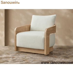 Chaise de salle à manger <span class=keywords><strong>d</strong></span>'extérieur moderne et confortable en teck avec structure sculpturale en bois massif et <span class=keywords><strong>coussin</strong></span> amovible pour cour et parc - Product Image 3