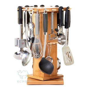 Bamboo Standing Type Utensil Holder for <b>Kitchen</b> Countertop Durable Multifunction Spoon Fork <b>Storage</b> Organizer - Product Image 4