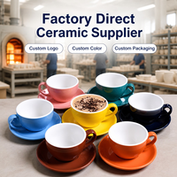 Lot de tasses à café expresso macaron 220 ml, style européen, en céramique, avec soucoupe, logo personnalisé OEM pour café et restaurant
