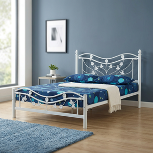Base de Cama Doble de Metal Blanco con Diseño Floral, Muebles Modernos para Dormitorio de Hotel o Apartamento - Product Image 2