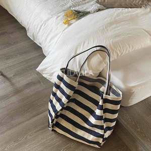 Custom Eco-Friendly Canvas Tote <b>Bag</b> 2025 Reusable Shoulder Closure Outdoor Shopping Lunch Travel Students' <b>Gift</b> Stripe BPA Free - Product Image 3