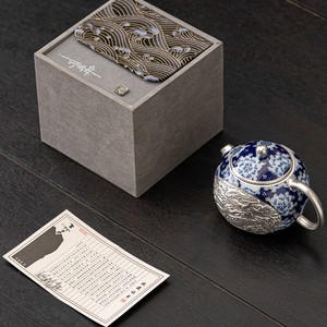 Théière Xishi en argent sterling 999 He Fusen, motif Dragon et Phénix, bleu et blanc, ensemble de thé Kung Fu avec couvercle, résistant à la chaleur, coffret cadeau - Product Image 3
