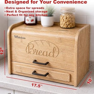 Caja de Pan de Madera con Cajones, Gran Capacidad, Almacenamiento de Cocina, Color Madera Natural, Forma Rectangular, Diseño Antipolvo - Product Image 5