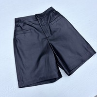 Shorts en cuir de mouton noir 100% pour femme, multi-poches symétriques, cuir souple de qualité supérieure, bas en cuir, décontracté, pour tous les jours, style streetwear