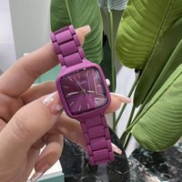 Montre Scottie 9718 élégante en bambou, montre de luxe colorée en quartz, acier inoxydable, cadran carré rose, étanche, montre tendance pour femme