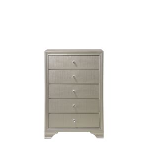 DB Modern Glam Style cinq tiroirs coffre en relief motif crocodile meubles de chambre en bois pour tiroirs de rangement finition champagne - Product Image 2