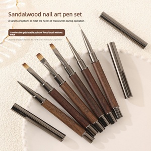 New Wooden Pole Metal Nail <b>Brush</b> Set Uv Nail Gel <b>Round</b> Head <b>Brush</b> Flat Head <b>Brush</b> Factory Customized Wholesale - Product Image 1