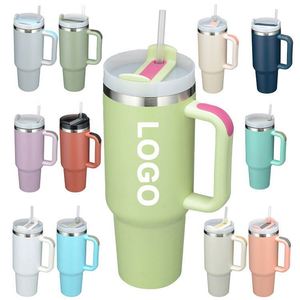 Premium <b>Insulated</b> Travel <b>Mug</b> with Handle and Straw, Stainless Steel Vacuum Flask Large Capacity Custom Logo for Outdoor - Product Image 4