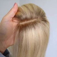 Topper capillaire Sheitel blond platine lisse, 100% cheveux Remy européens, longueur moyenne, double épaisseur, sans colle, base en soie frontale, casher