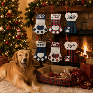 Nuevas medias navideñas de tela con estampados creativos, decoraciones para el hogar con huellas de perros y gatos, árbol de Navidad, <span class=keywords><strong>chimenea</strong></span> CNYB18 - Product Image 3