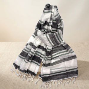 100% <b>Linen</b> <b>Yarn</b> Dyed Striped Woven Summer Scarf Elegant Timeless Soft Lightweight Women Wrap - Product Image 2