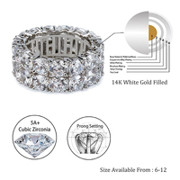 Kirin 2-reihiger Zirkonia-Bandring für Herren und Damen, 14K vergoldetes Messing, 9mm breit, Iced-Out Eternity, Größen 6-12, OEM ODM