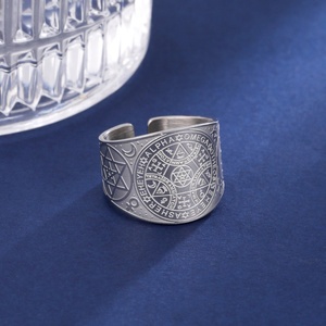 Anneau magique de Salomon en acier inoxydable, amulette de protection <span class=keywords><strong>Kabbale</strong></span>, hexagramme, triangle, bijoux religieux pour femmes et hommes, vente en gros - Product Image 4