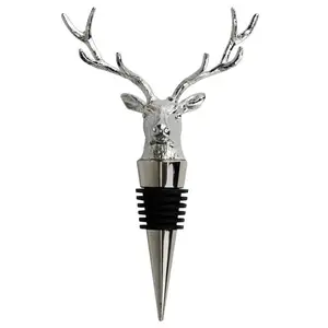 Custom Design Logo Customized Craft Color Animal Christmas Wedding Gift Decorative Metal Deer Head Wine Bottle Stoppers