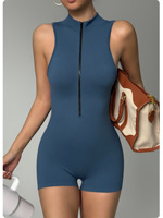 Combinaison de yoga une pièce pour femme, avec fermeture éclair frontale, col montant, sans manches, justaucorps de sport, unitard, logo personnalisé