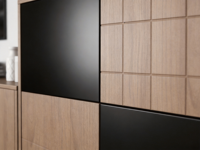 Meuble TV moderne en bois noir avec étagères murales flottantes, console multimédia et bibliothèque pour salon