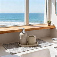 Ensemble d'accessoires de salle de bain en résine texturée beige mat de haute qualité, 3 pièces, avec distributeur de savon, gobelet et plateau organisateur