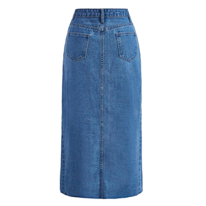Jupes longues en denim délavé de grande taille pour femmes <span class=keywords><strong>jupe</strong></span> en jean <span class=keywords><strong>fendue</strong></span> à taille haute pour femmes vente en gros - Product Image 2