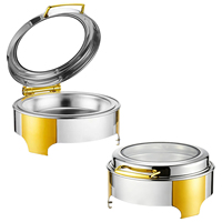 Calentador de Comida Tipo Buffet, Redondo, de Acero Inoxidable, 6L, con Tapa Abatible, para Catering, Bodas, Fiestas y Banquetes