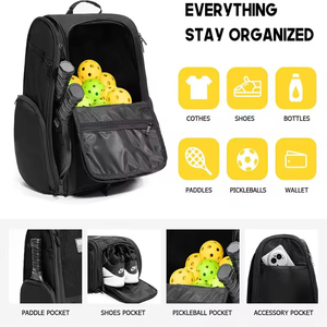 Sac à dos de tennis élégant en nylon, unisexe, peut contenir 2 raquettes, imperméable, adapté pour l'équipement de badminton/squash/pickleball - Product Image 3