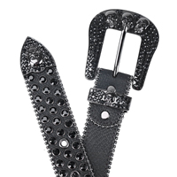 Ceinture en cuir noir style punk rock, ornée de crânes et de strass, ceinture de taille gothique hip-hop avec boucle bling, accessoire de mode
