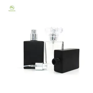 Fosco preto fosco cor aroma perfume embalagens de cosméticos soro 1oz 30ml de vidro quadrado frasco com bomba de pulverizador