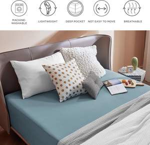 <strong>Extra</strong> <strong>Deep</strong> <strong>Fitted</strong> <strong>Sheet</strong> Hotel Luxury Single <strong>Fitted</strong> <strong>Sheet</strong> Only Easily Fits Soft Wrinkle Free Breathable Grey Blue Twin XL - Product Image 5