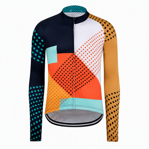 Long Sleeve <b>Cycling</b> <b>Jersey</b> With Geometric Pattern In Navy Teal Orange And <b>White</b> For Men And Women - Product Image 1