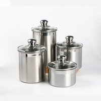 Ensemble de 4 récipients hermétiques en acier inoxydable avec couvercles en verre pour le stockage du thé, du café, du sucre et de la farine
